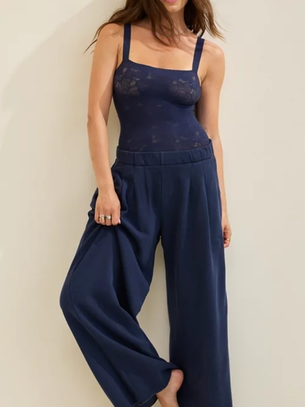 aerie Wide Leg Navy Blue Pleated Pants